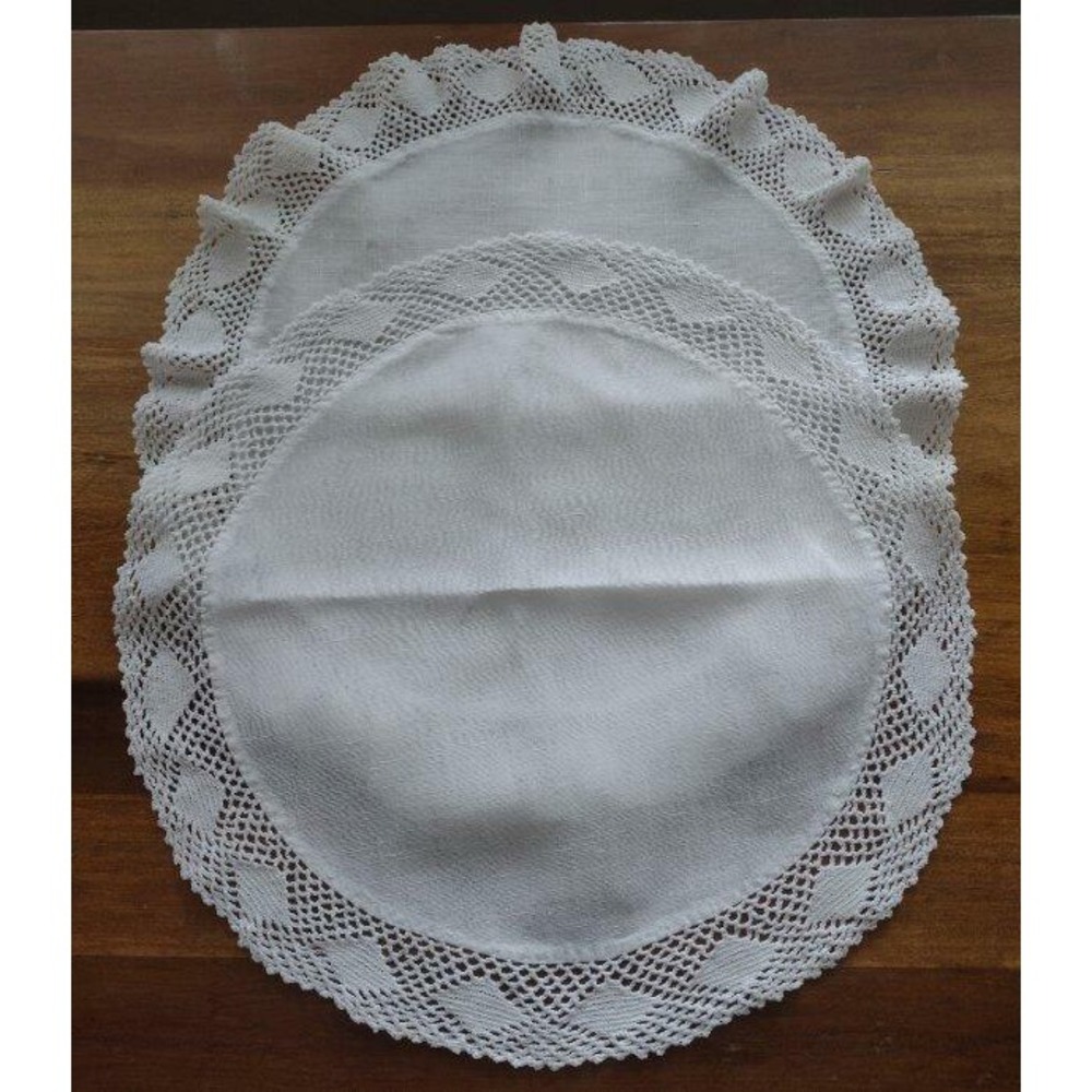 Set of 2 Early Vintage Linen Center Doilies Fancy Crochet Lace 13" Doily Lot